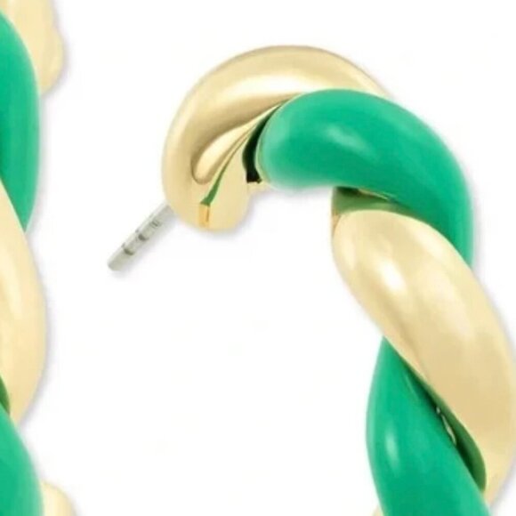 On 34th Green Gold Tone Swirl Pink  Medium Hoop Earrings, 1.2", - Picture 2 of 2